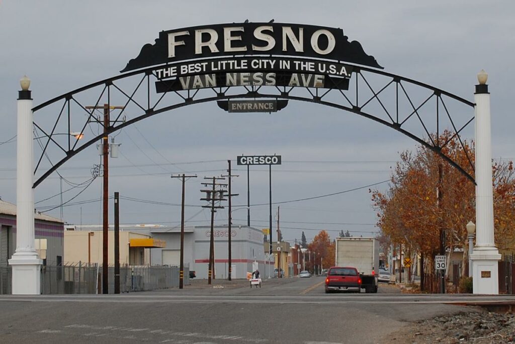 A picture of Fresno's city sign.