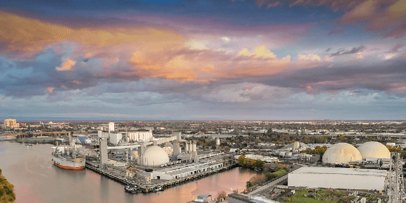 An aerial view of the Stockton sunrise.