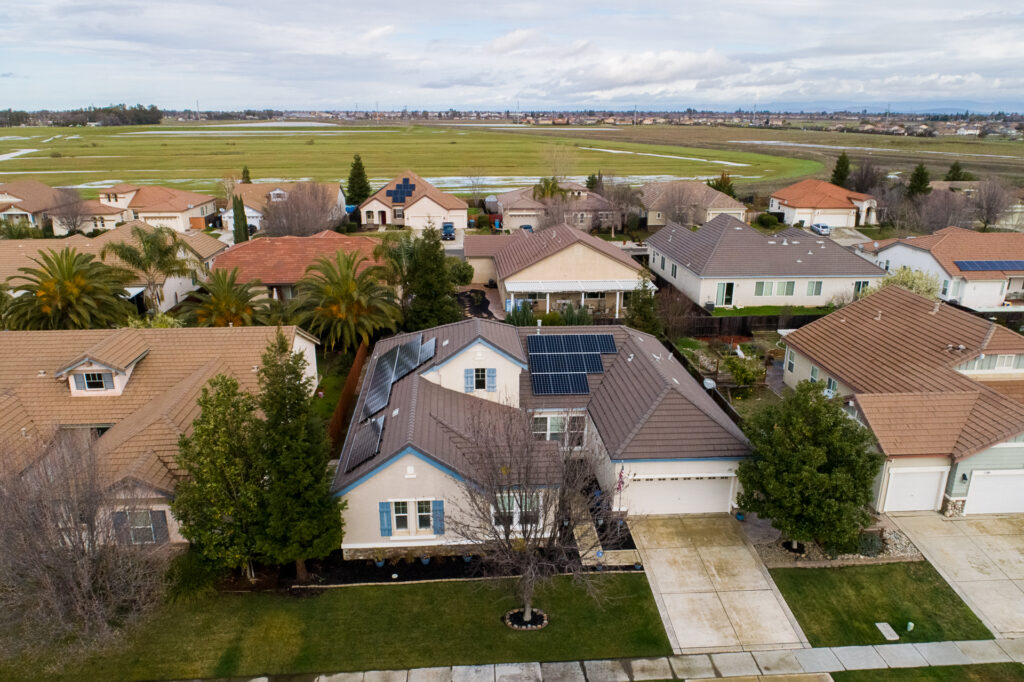 An aerial view of Bettie's home after the installation.