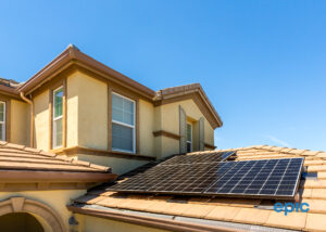 An image of solar panels on a roof, installed by Epic.