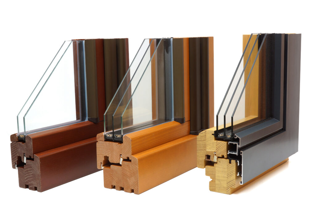 A cutaway image showing wood window frames.