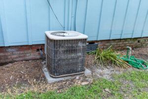 An old, damaged HVAC system.