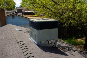 An image of the installation. The HVAC unit was successfully installed on the roof.