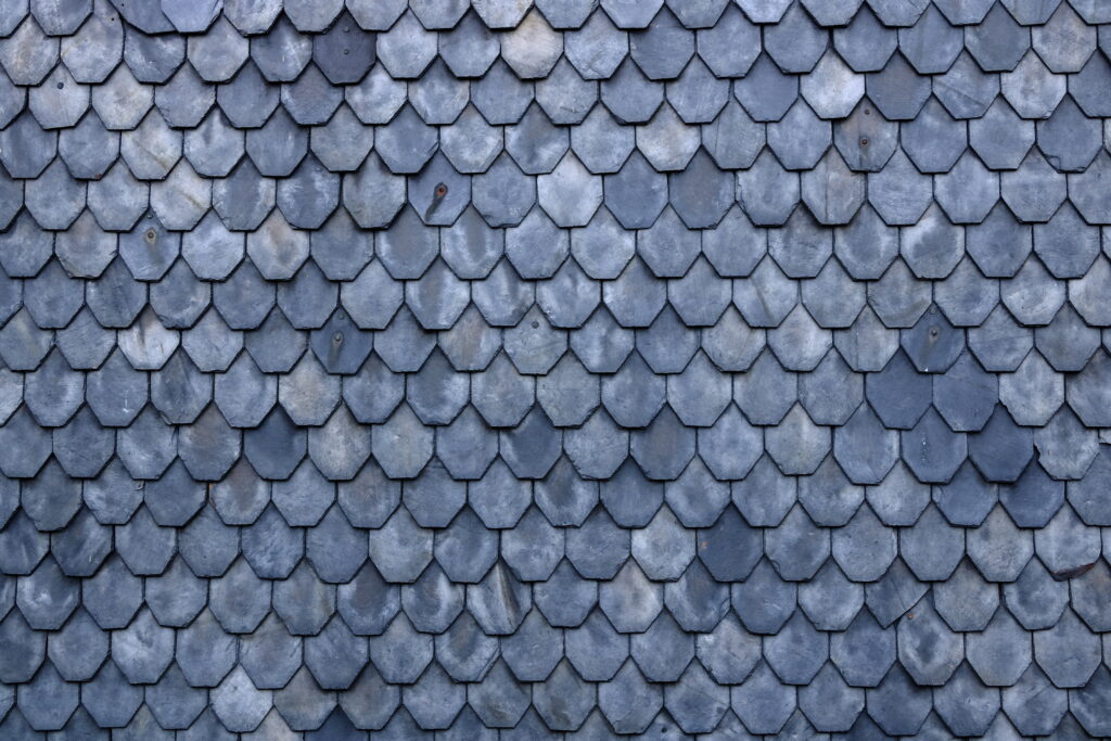 A closeup of a slate roof.