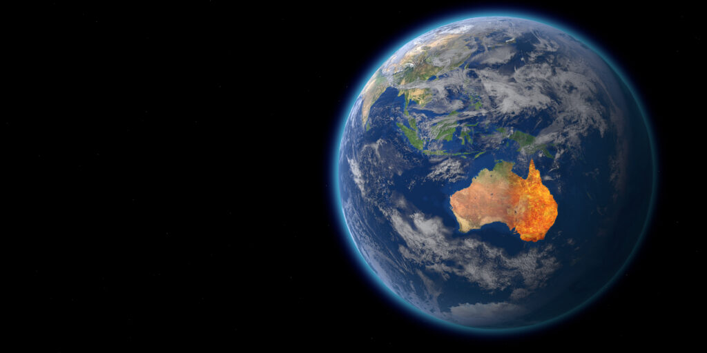 An image of the Earth from space. Australia is burning. 