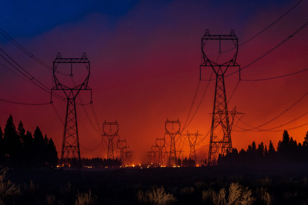 A view of the wildfire-caused purple and orange sunset in California.