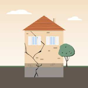 A clipart of a house with cracks in the foundation.